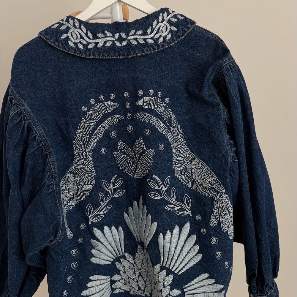 Farm Rio Blue Jean Jacket with White Embroidery - Picture 3 of 3